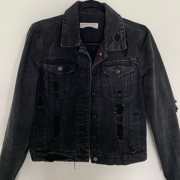 Black distressed jean jacket Clearance